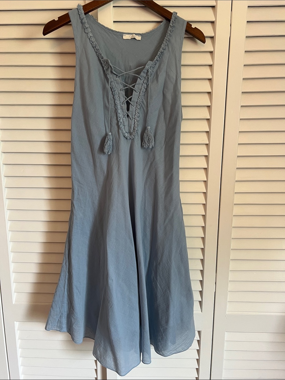 Light Blue Lace-Up Midi Dress